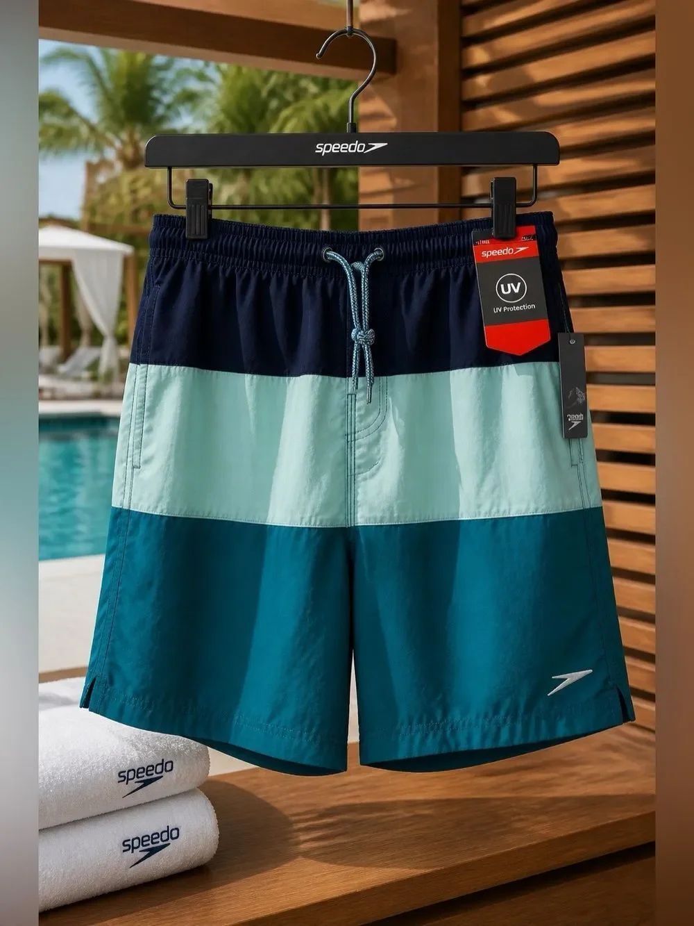 SPEEDOāVOLLEY SWIM TRUNK IN BLUE AND GREEN SIZEāMEDIUM